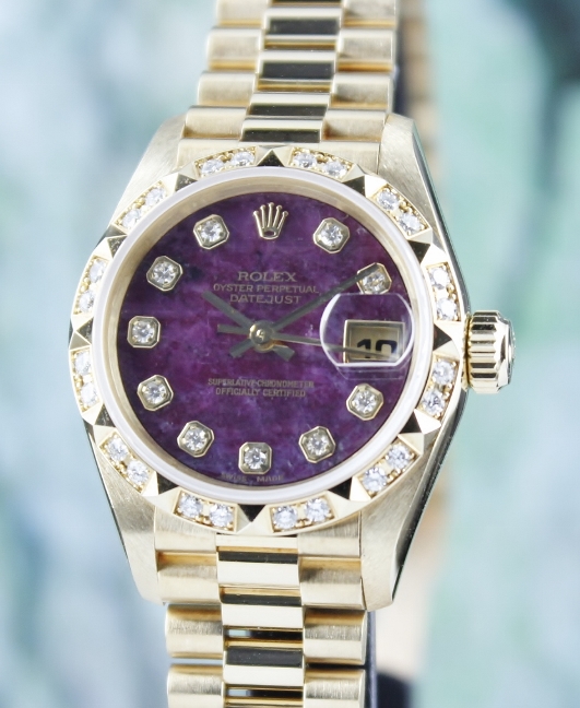 (image for) ROLEX LADY SIZE 18K YELLOW GOLD OYSTER PERPETUAL DATEJUST / ORIGINAL DIAMOND BEZEL / 69258